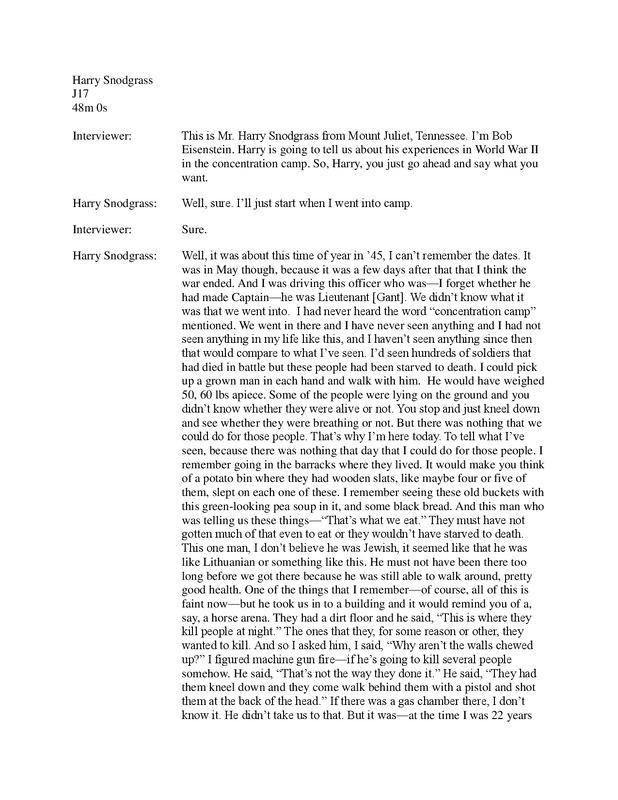 Harry Snodgrass, Interview Transcript