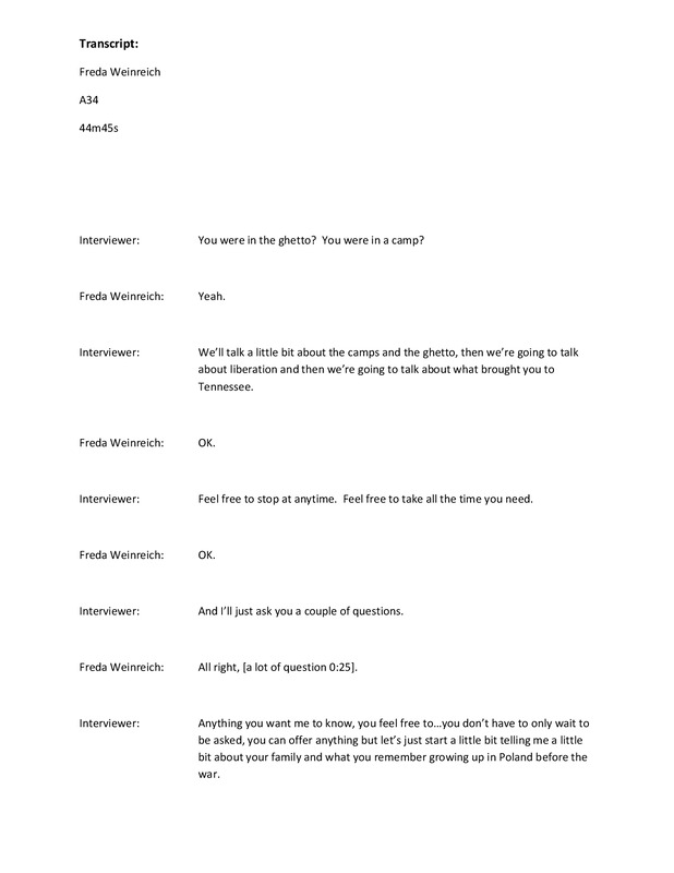 Frieda Weinreich, Interview Transcript