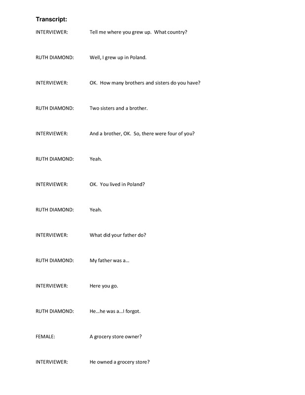 Ruth Diamond, Interview Transcript