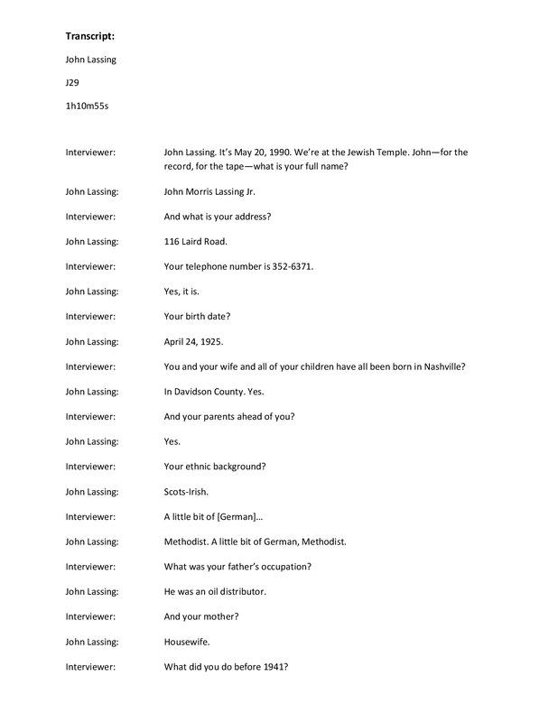 John Lassing, Interview Transcript