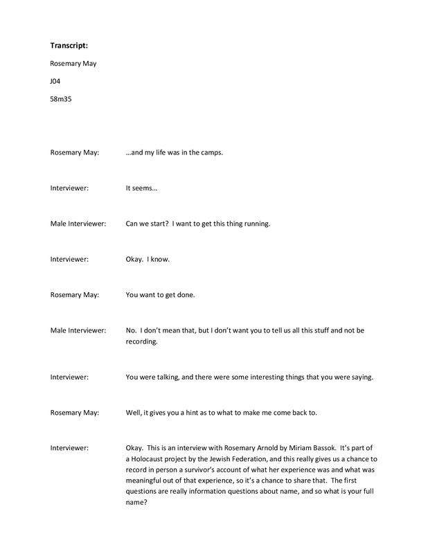 Rosemary May, Interview Transcript